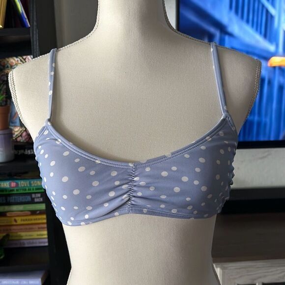 Xhilaration Size medium light blue and white polka dot swim suit top - Picture 1 of 5